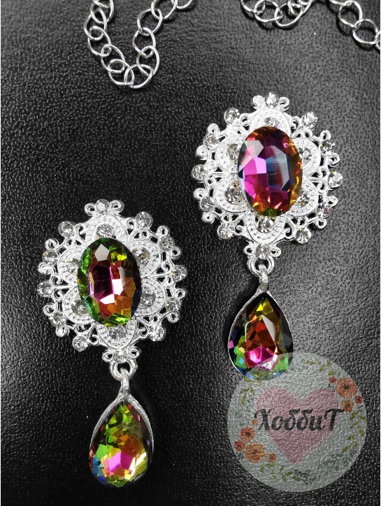 Серединка ювелирная с подвеской "Классика" (серебро/зеленый хамелеон)